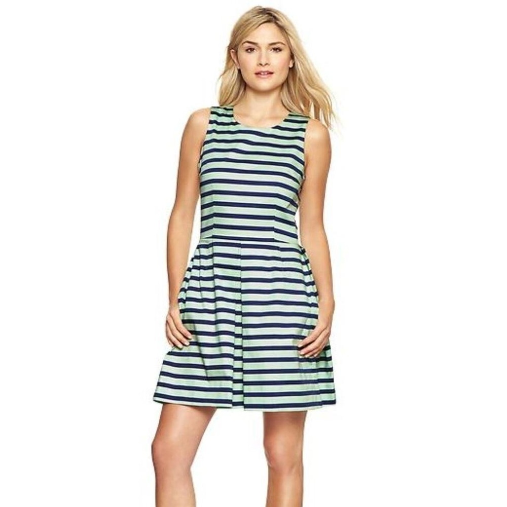 ⚡ Gap NWT Stripe Sateen Fit & Flare Dress Mint & Blue Size 8P